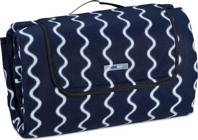 Productafbeelding van Famanu Picknickdeken XXL, 200 x 300 cm - Isolerend - Waterdicht - Golfpatroon - Fleece - Blauw/Wit
