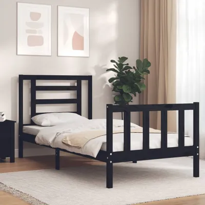 Produktbild von The Living Store Massivholzbett mit Kopfteil Schwarz