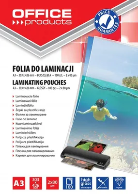 Immagine prodotto di OFFICE PRODUCTS Laminating film, A3, 2x80 microns, glossy, 100 sheets, transparent