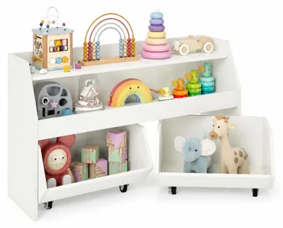 Produktbild von KOMFOTTEU Bücherregal Kinder, Spielzeugregal mit 2 mobilen Schubladen, KI-generiertes Bild