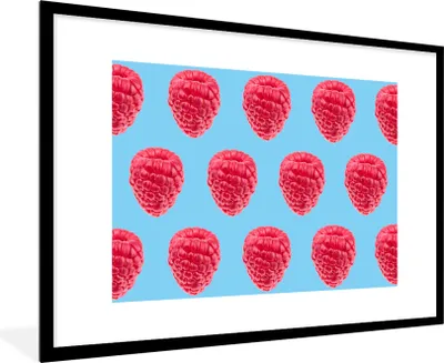 Produktbild von MuchoWow® MuchoWow® Gerahmtes Poster Himbeere - Muster - Rosa 90x60 cm - Poster mit zchwarzem Bilderrahmen - Wanddekoration - Fotos
