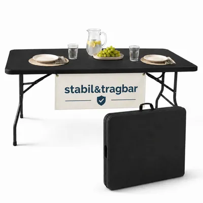 Produktbild von Klapptisch 180x74x74 cm Schwarz klappbarer Gartentisch Campingtisch Outdoor