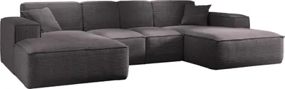 Produktbild von Kaiser Möbel Ecksofa, Eckcouch U form, Wohnzimmer Couch Large 342cm SIENA stoff Poso Dunkelgrau