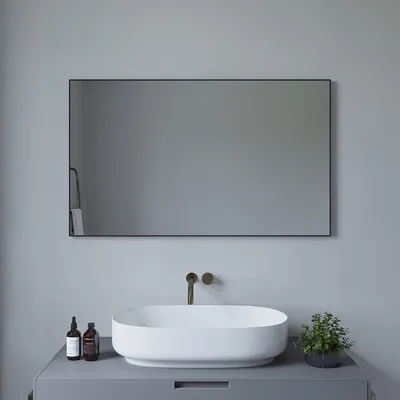 Produktbild von Badspiegel Wandspiegel Dekospiegel Spiegel schwarz Flur Bad groß,Vertikal und Horizontal möglich,100x60cm,Aluminiumrahmen,Rechteckig,Wand montierbar
