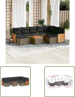 Produktbild von The Living Store 10-tlg. Garten-Sofagarnitur mit Kissen Grau Poly Rattan