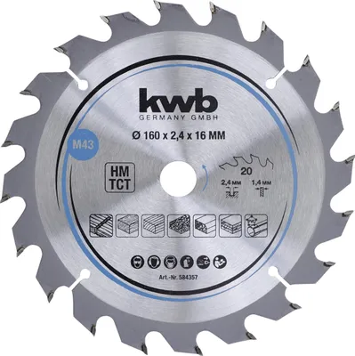 Produktbild von kwb Kreissägeblatt 160 x 16 mm - Schneller Schnitt, geeignet für Weich- und Hartholz, Tischlerplatten und Spanplatten - Hartmetall-Zähne, flexibles Stammblatt