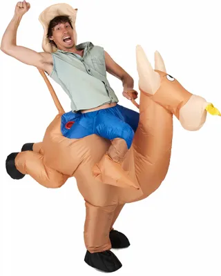 Produktbild von Aufblasbares Huckepack-Kostüm Rodeo-Reiter braun-blau - Einheitsgröße