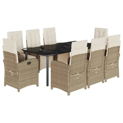 Produktbild von vidaXL 9-tlg. Garten-Essgruppe mit Kissen Beige Poly Rattan