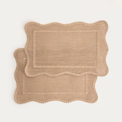 Zdjęcie produktu dla HOMLA Maty stołowe CALMA beżowe z ozdobną jutową lamówką, zestaw 2 szt. 30x45cm