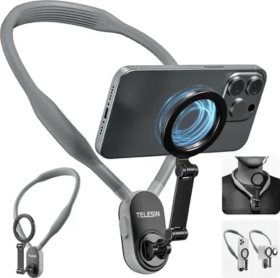Produktbild von Magnetischer Hals Telefon Selfie Halter, POV/VLOG Magnetische Halskette für Mobiltelefone für Magsafe Hals Telefonhalter für iPhone 15 14 13 Pro 12 Max Android (Grau)