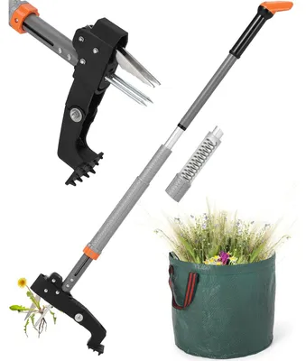 Productafbeelding van Onkruidsteker onkruidtrekker - Telescopische steel 91 tot 117 cm - Roestvrij staal - Met 50 liter tuinzak