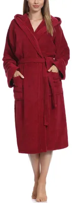 Image de Ladeheid Peignoir de bain femme en éponge 100% coton LA40-193 (Bordeaux-27 (Gramatur 400), L)