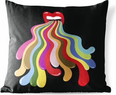Produktbild von MuchoWow® Outdoor Kissen - Eine Illustration eines Mundes mit einem Regenbogen darin - 45x45 cm - Wetterfest - Lounge Kissen - Fotokissen - Dekoratives Kissen