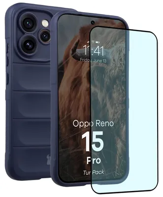 Produktbild von Robuste Handyhülle + gehärtetem Glas für Oppo Reno 15 Pro, Bizon Tur Pack, Dunkelblau