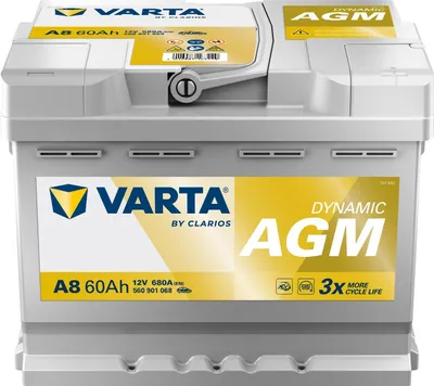 A Varta car battery is shown against a light gray and white background.