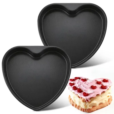 Image de Moules à gâteaux en forme de cœur antiadhésifs, lot de 2, dimensions 25,6 x 24 x 5 cm, en acier inoxydable