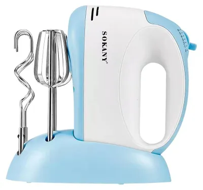 Handmixer 300 W, 5 Stufen, inkl. 2 Rührbesen & 2 Knethaken, blau/weiß
