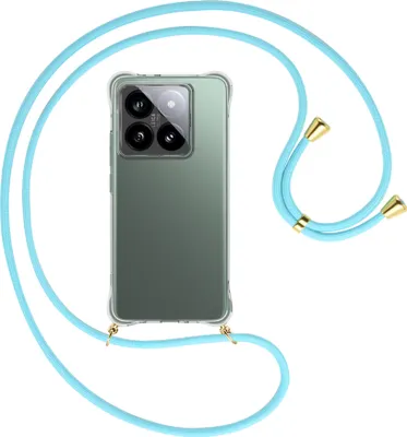 Produktbild von Handykette Backcover-Schutzhülle mit Band (Metall goldfarben) für Xiaomi 14T Pro 5G - himmelblau