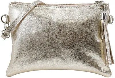 Zdjęcie produktu dla Skórzana torebka na biżuterię – mała torebka wieczorowa 22 x 15 cm, złota