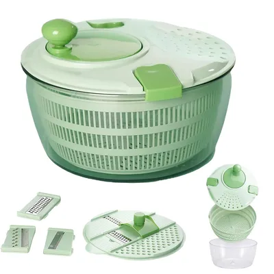 Produktbild von 6-in-1 Salatschleuder 4L – Handbetriebener Gemüse-Trockner mit Schneideinsatz & Sieb, zum Waschen, Schneiden & Lagern von Salat