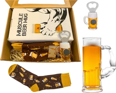 Obrázek produktu pro Sada Beer Man - hrnek Strongman + otvírák na lahve + ponožky na pivo (r.36-42)