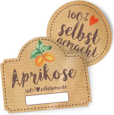 Produktbild von itenga Marmeladensticker 10erSet Aufkleber Deckel und Glas Aprikose vintage