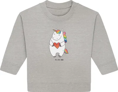 Produktbild von Mr. & Mrs. Panda Organic Baby Pullover Einhorn Herz 6. - 12. Monat - Heather Grey - Geschenk, Einhörner, Bullover, Lustig, Unicorn, Freundin, Bunt, Anders