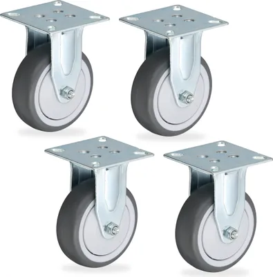 Productafbeelding van Relaxdays Viltrollen, set van 4, 75 mm, draagvermogen 280 kg, TPR, stalen plaat, kogellagers, laat geen sporen achter, geluidsdempend, grijs/zilver