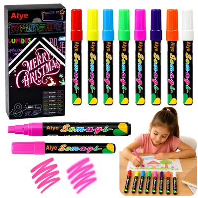Zdjęcie produktu dla Zestaw neonowych markerów w płynie z końcówką dłutową 8 szt.