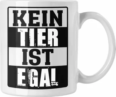 Produktbild von Trendation - Veganer Geschenk Lustige Tasse Vegetarier Geschenkidee Tasse Lustig für Geschenkset und Geschenkbox Kein Tier Ist Egal (Weiß)