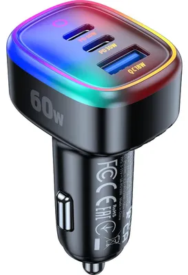 Produktbild von INF 3-Port-Autoladegerät mit QC 3.0 und USB-C PD 30W, LED-Spannungsanzeige, 12-24V, Schwarz