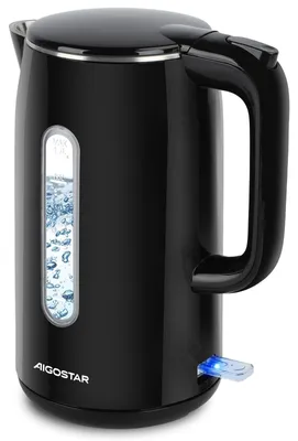 Wasserkocher 1,7 L, Edelstahl, Doppelwand, Schwarz, BPA-frei