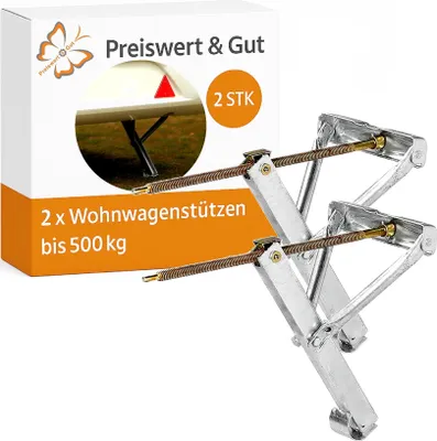 Produktbild von Wohnwagenstützen 2 Stück 625x457 mm mit Trapezgewindespindel für Wohnmobil & Wohnwagen bis 500 kg je Stütze verzinkt