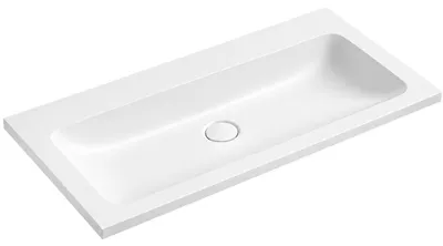 Imagen del producto de Lavabo de mármol artificial Amati, sin desbordador, color blanco mate, 100,8 x 46,8 cm