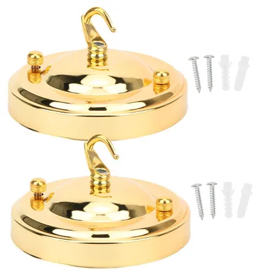 Productafbeelding van 2 stuks ijzeren plafondplaat met haken voor hanglampen, decoratieve elementen, doe-het-zelf montage accessoires, goudkleurig