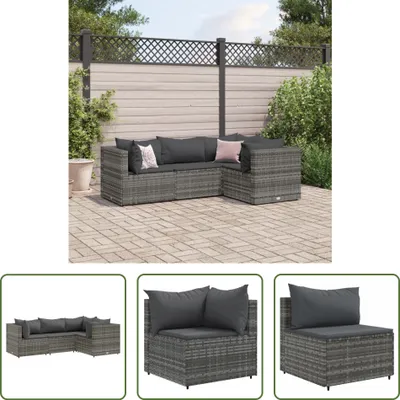 Produktbild von The Living Store 4-tlg. Garten-Lounge-Set mit Kissen Grau Poly Rattan