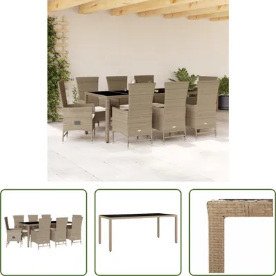 Produktbild von The Living Store 9-tlg. Garten-Essgruppe mit Kissen Beige Poly Rattan
