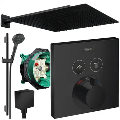Produktbild von Hansgrohe und Jowi Unterputz Duschsystem ShowerSelect Thermostat, Schwarz, Duscharmatur mit 360mm Kopfbrause, 650mm Brausestange
