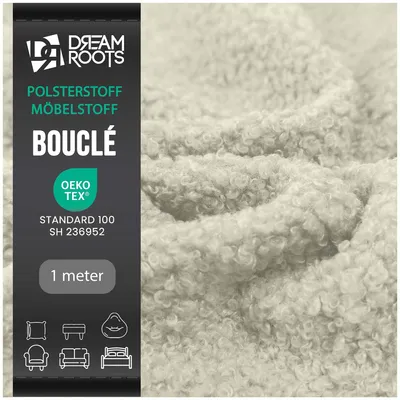 Bouclé-Möbelstoff pro Meter, 100% Polyester, 315 g/m², creme