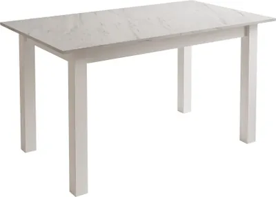 Produktbild von ARTON 140 cm ausziehbarer Tisch, Tischplatte Farbe: Marmor Levanto, Weiße Beine