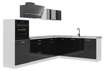 Obrázok produktu pre Rohová kuchyňa Vicco R-Line Čierny vysoký lesk/biely 287 x cm bez pracovnej dosky, Model 66772