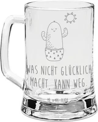 Produktbild von Mr. & Mrs. Panda Krug Kaktus Sonne - Transparent - Geschenk, Humpen, Geschenkidee, Kakteen, Sonnenschein, glücklich, Freundin, Glas Bierkrug, Glück, Gravur, Seidel