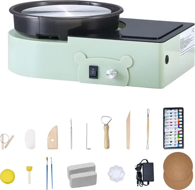 Produktbild von SucceBuy Mini-Tonkrugenträger, mit rotierendem Trichter, geeignet für die Handarbeit und Keramikkurse zu Hause, grün