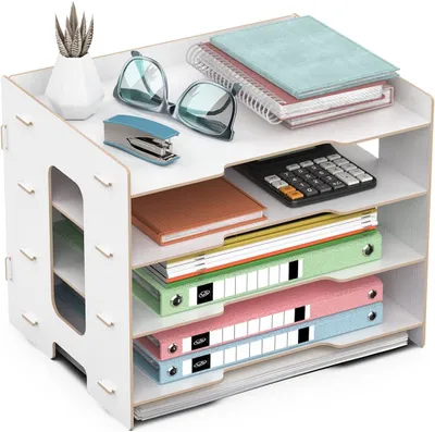 Produktbild von Jopoo Office -Datei Tablett, A4 -Schreibtisch Organizer, 4 -Tier -Dokument/Papier/Buchstabenschale (weiß)