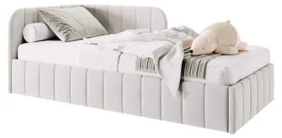 Produktbild von Bett Mario 120x200 cm, Polsterbett mit Metallrahmen, Jugendbett mit Bettkasten, Riviera-Stoff, Beige, Links