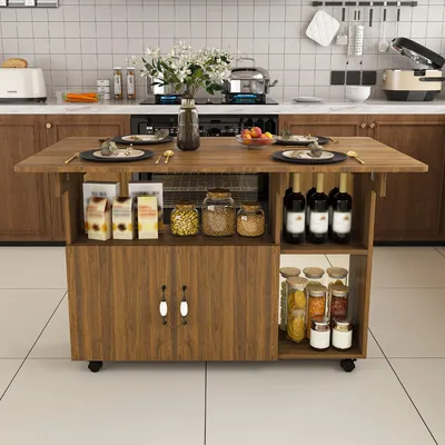 Immagine prodotto di Tavolo pieghevole STILVORA con 5 ripiani, tavolo da cucina con 5 ruote girevoli, tavolo multifunzionale salvaspazio, tavolo con 4 ruote bloccabili