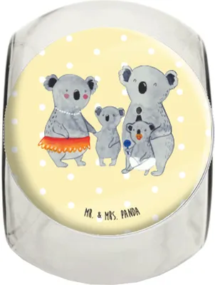 Produktbild von Mr. & Mrs. Panda Bonboniere Koala Familie XL 2000ml - Gelb Pastell - Geschenk, Frischhaltedose, Vorratsglas, Quality Time, Kinder, schraubglas, aufbewahrungsglas, Papa