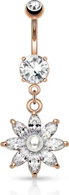 Produktbild von Bauchnabelpiercing Blüme Blüte Zirkonia Perle vergoldet Gold Nabelpiercing rosegold