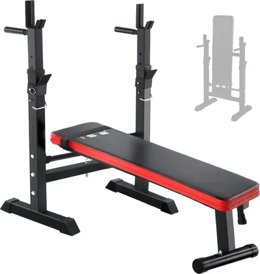 Produktbild von ISE Hantelbank Trainingsbank mit 5 Stufen Verstellbarer Ablage（91-110cm）und Dip-Griffen Fitnessgerät klappbar schwarz SY-544-BK