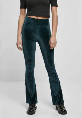 Obrázek produktu pro Dámské leginy Urban Classics Ladies High Waist Velvet Boot Cut Leggings teal - 5XL